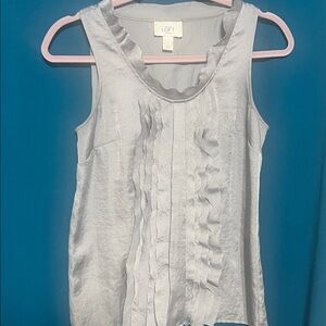 LOFT Women's Elegant Gray Ruffle Blouse